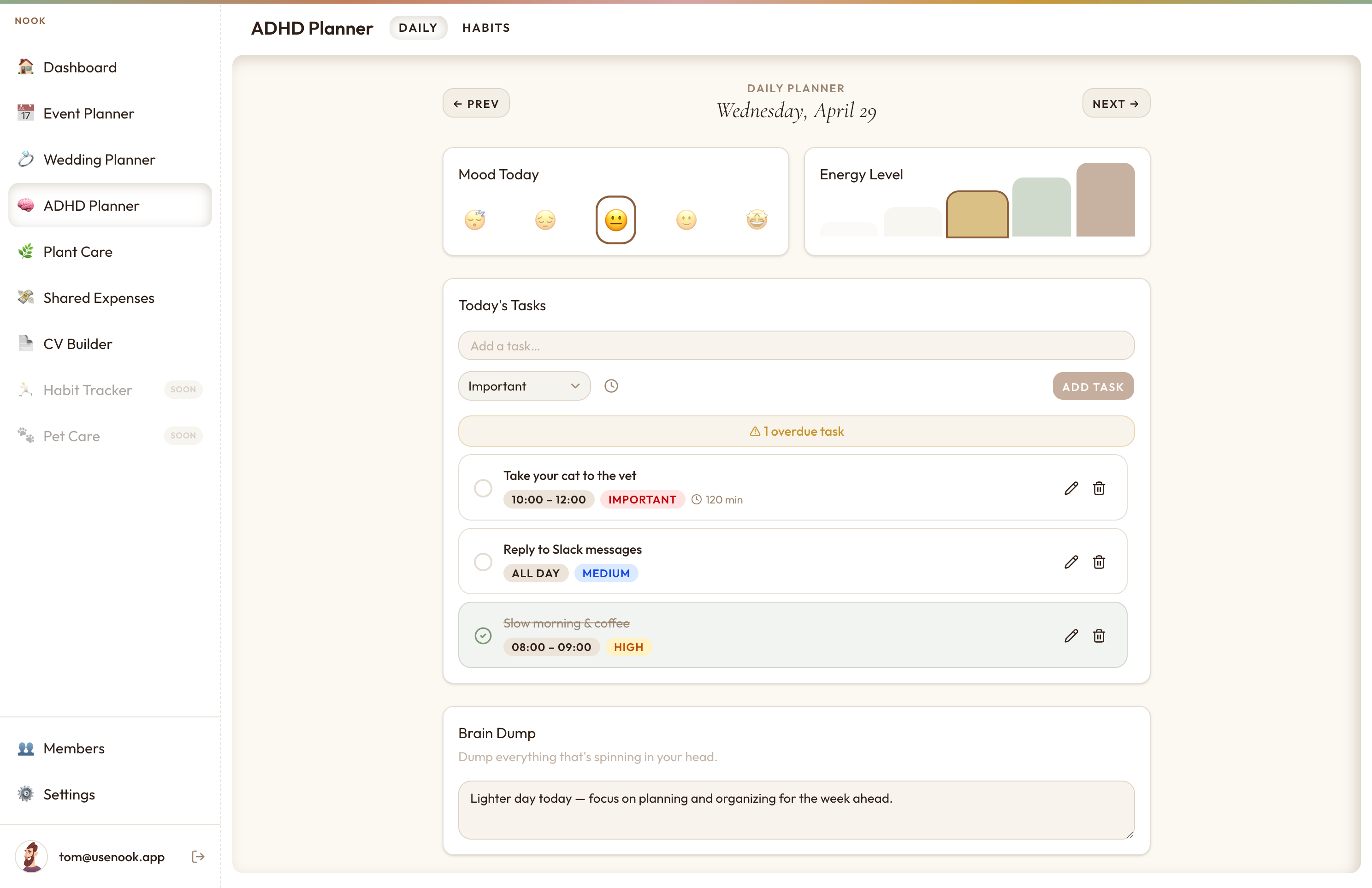 ADHD daily planner