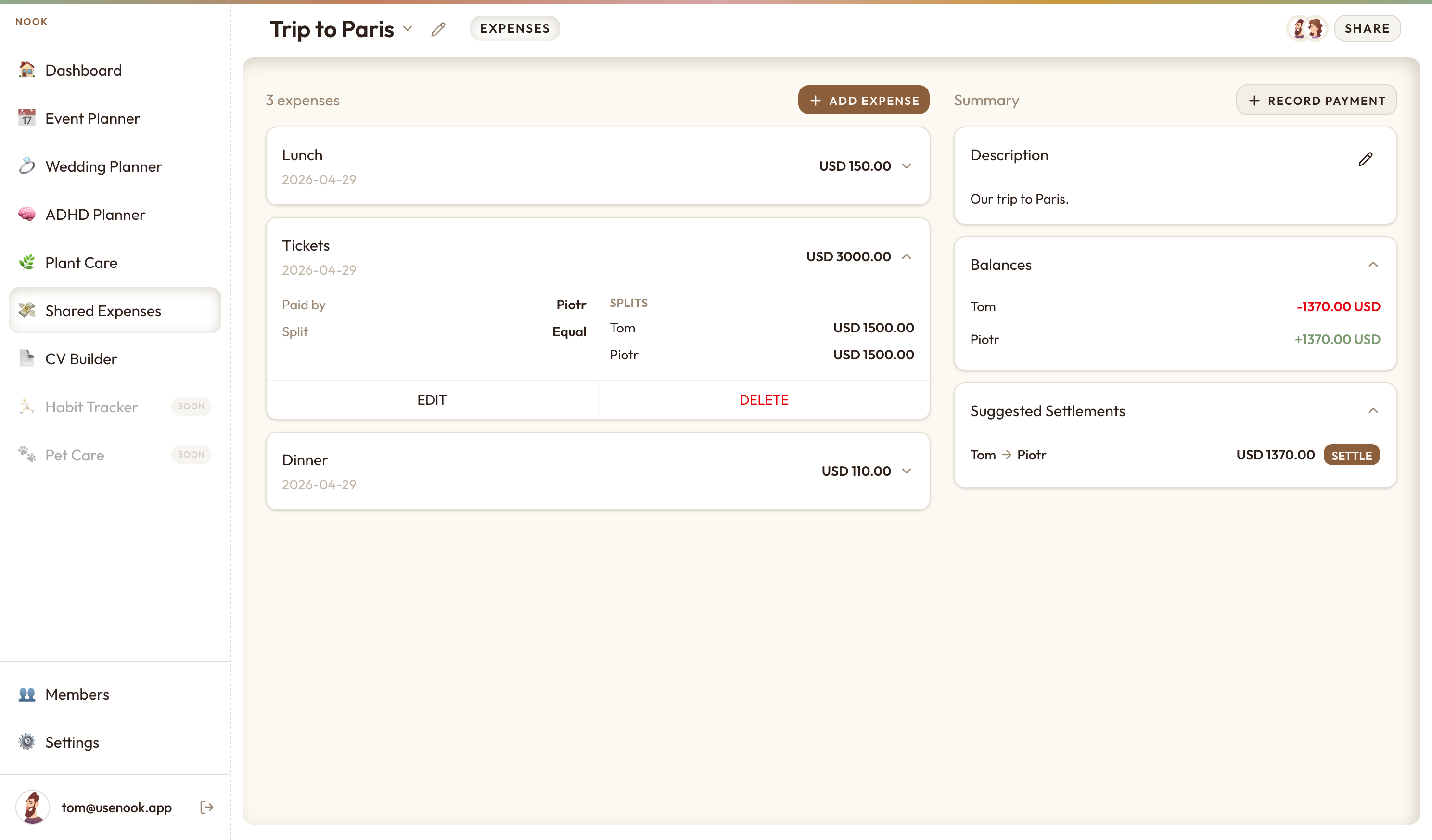 Shared expenses