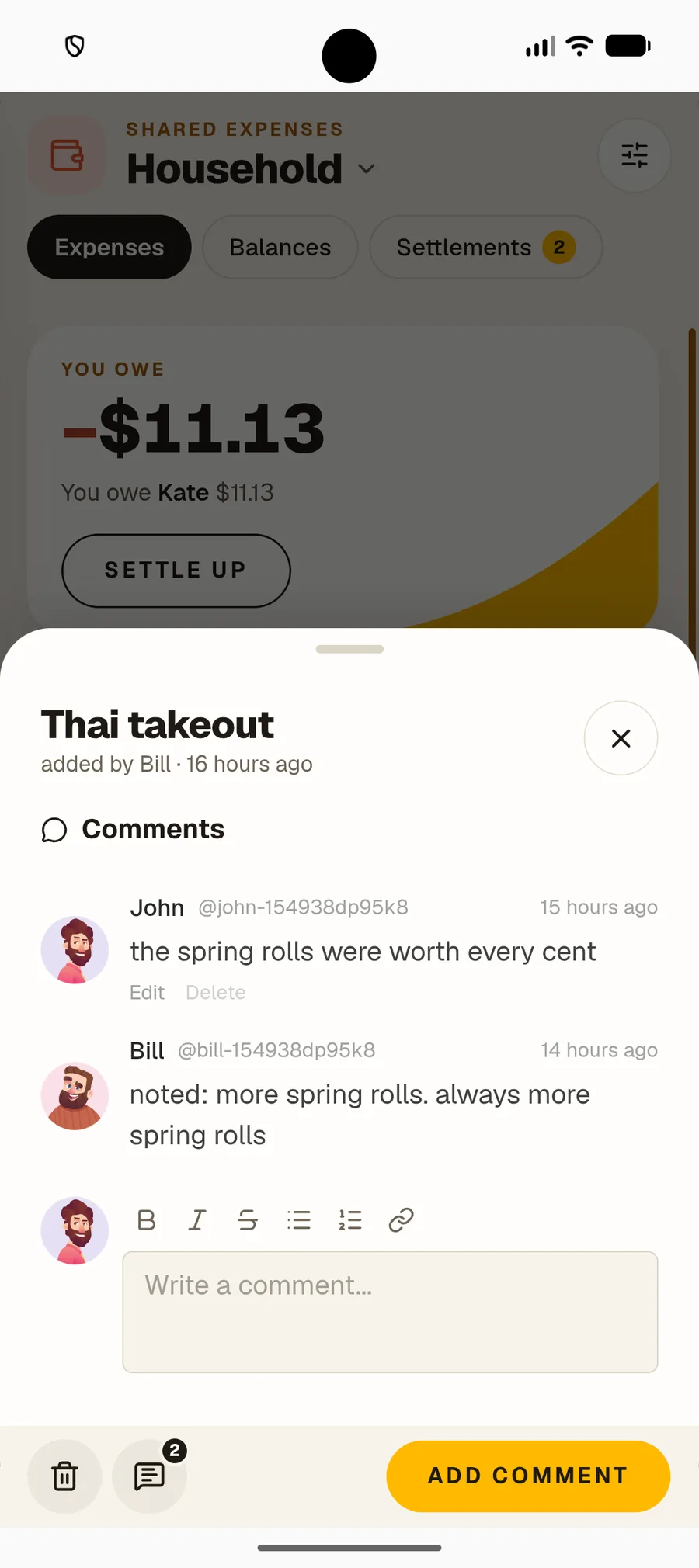 Comments on a shared family expense in Nook