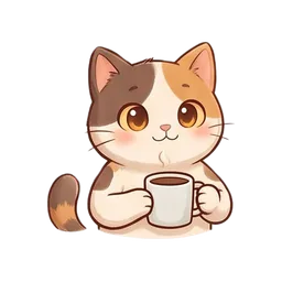 Nook the cat sticker: holding coffee mug
