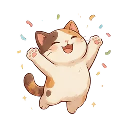 Nook the cat sticker: jumping with confetti